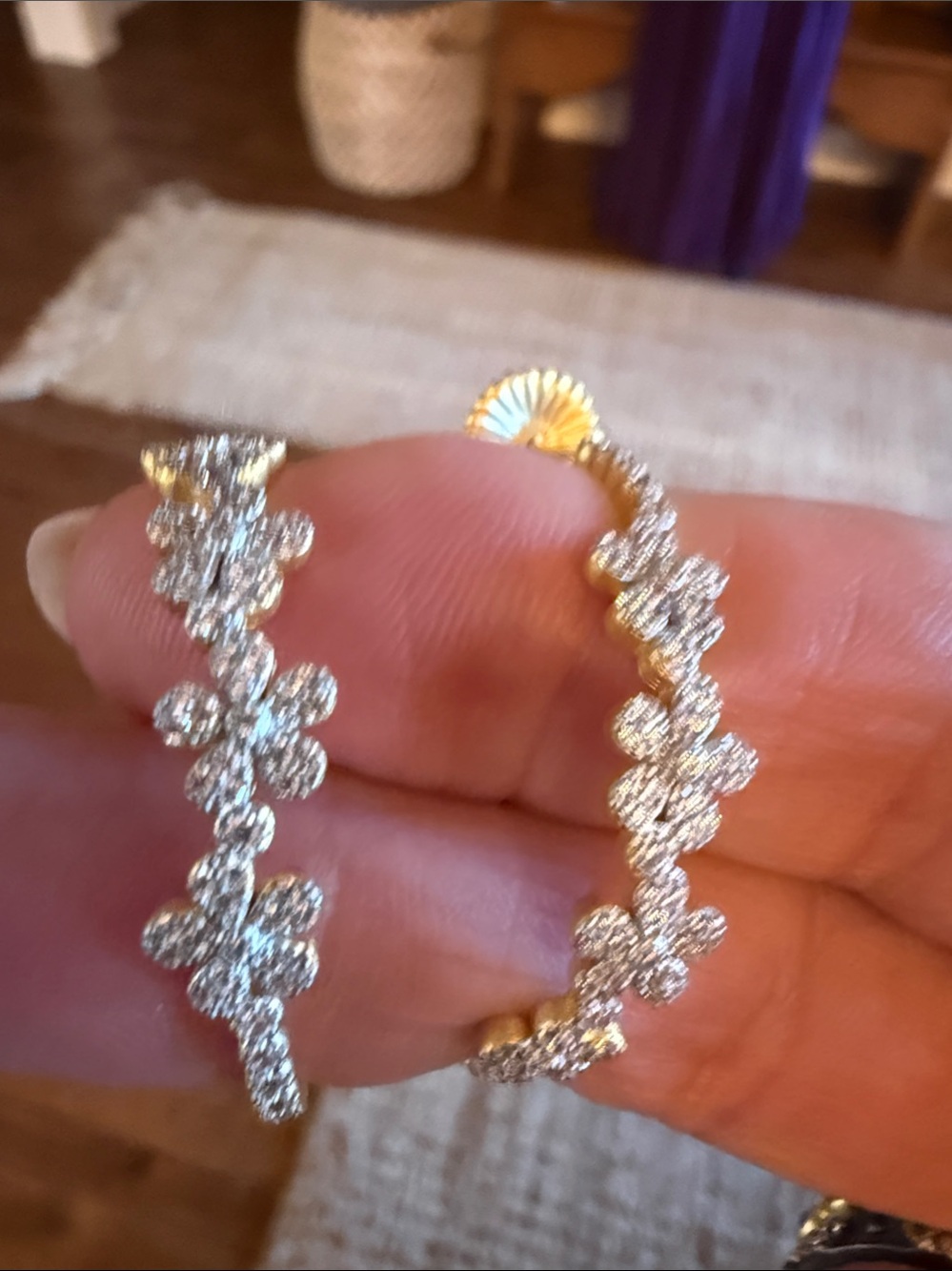 Freida Rothman Floral Double Row Pave Hoop Earrings.